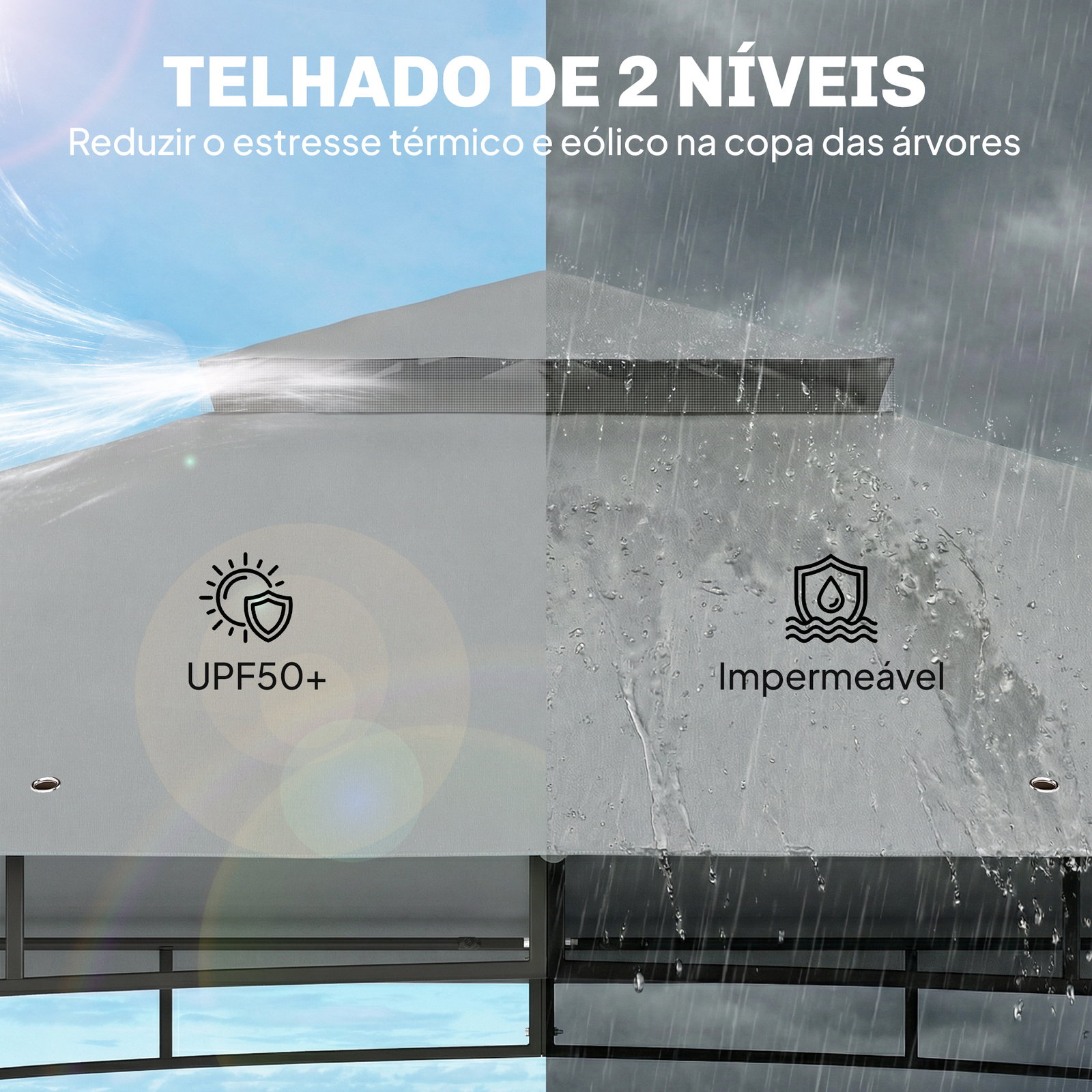 Carpa para jardim com telhado duplo gazebo com paredes de rede upf50+ para exterior terraço 360x300x275 cm cinzento