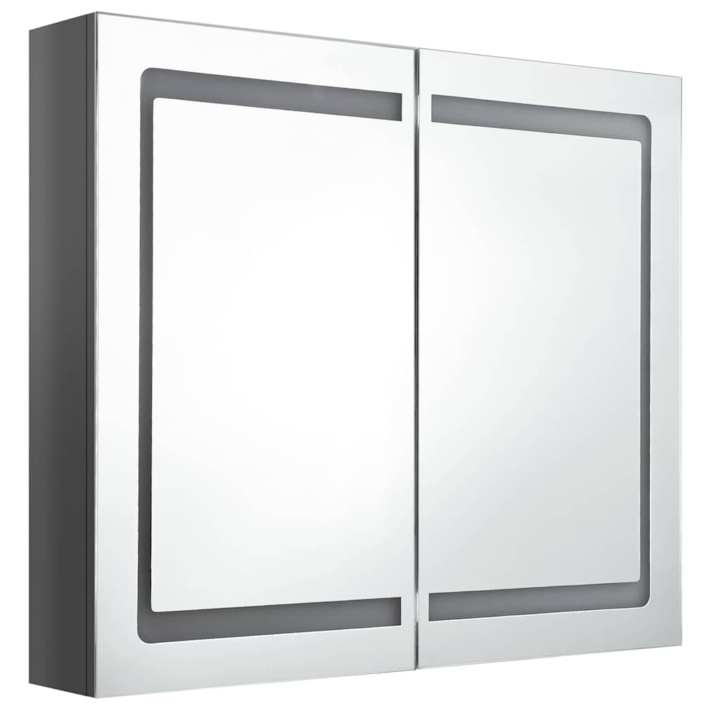 Armário espelhado casa de banho LED 80x12x68 cm cinza brilhante