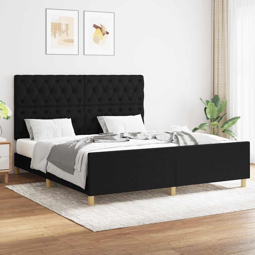 Estrutura de cama sem colchão 160x200 cm tecido preto