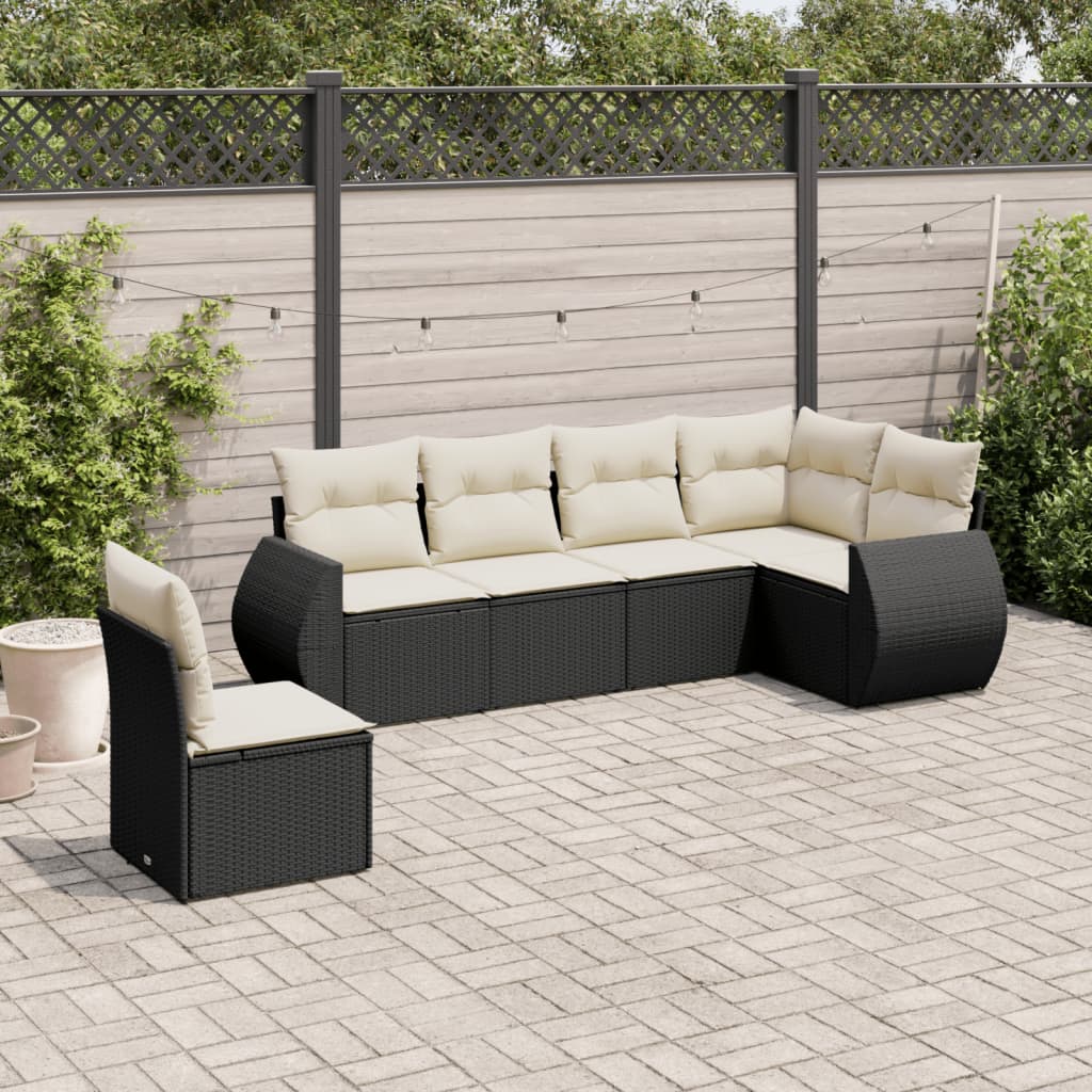 6 Pcs conjunto sofás de jardim c/ almofadões vime PE preto