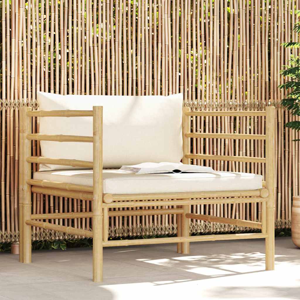 Sofá de jardim em bambu com almofadões branco nata