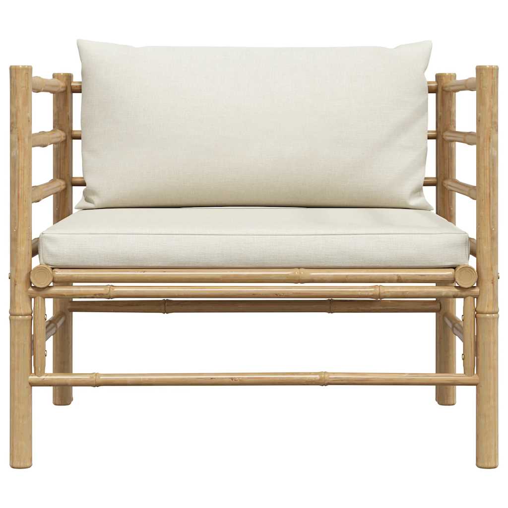 Sofá de jardim em bambu com almofadões branco nata