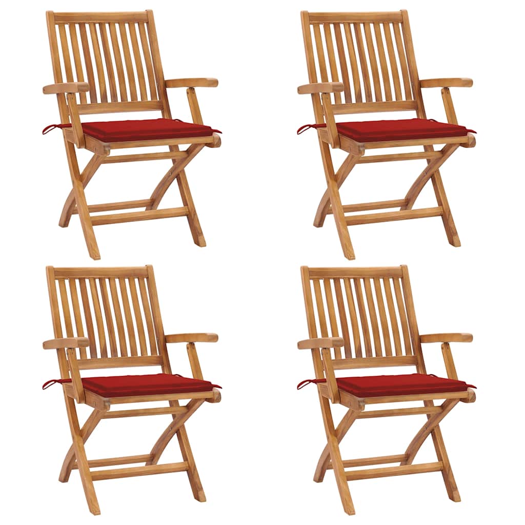 Cadeiras de jardim dobráveis c/ almofadões 4 pcs teca maciça