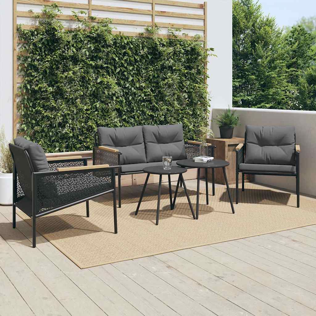 5 Pcs conjunto mobiliário de varanda com almofadões aço preto