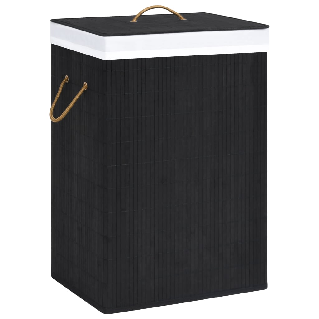 Cesto para roupa suja c/ 2 secções 72 l bambu preto