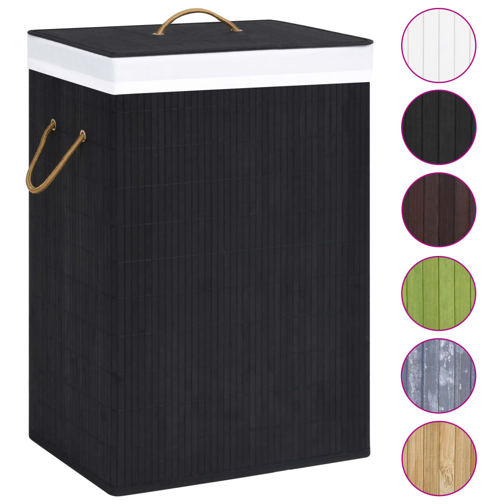 Cesto para roupa suja c/ 2 secções 72 l bambu preto