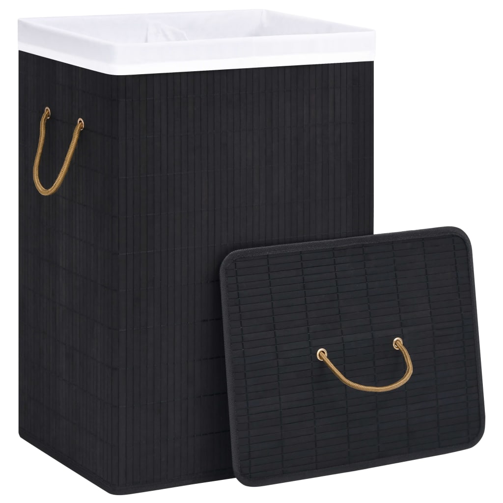 Cesto para roupa suja c/ 2 secções 72 l bambu preto