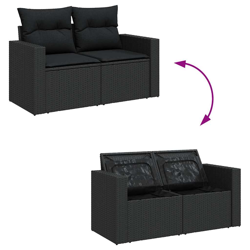 8 Pcs conjunto sofás de jardim com almofadões vime PE preto