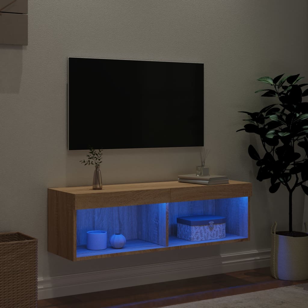 Móvel de TV com luzes LED 100x30x30 cm carvalho sonoma