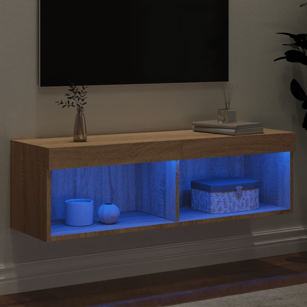 Móvel de TV com luzes LED 100x30x30 cm carvalho sonoma