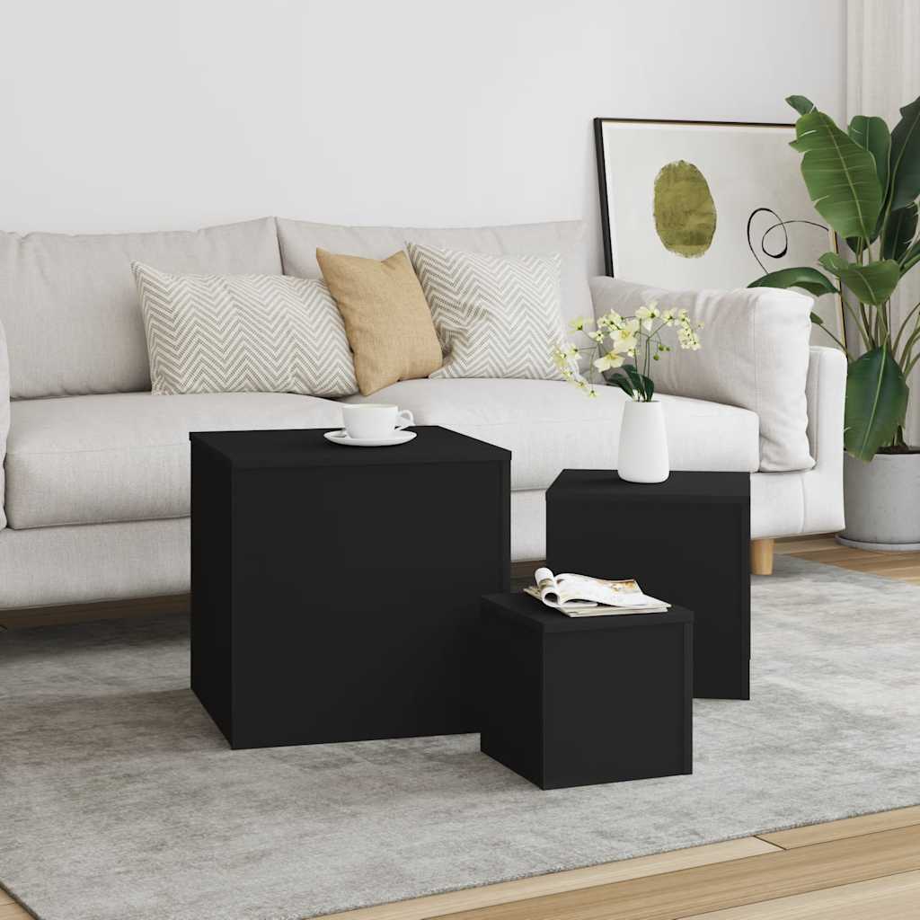 Mesas de apoio 3 pcs derivados de madeira preto