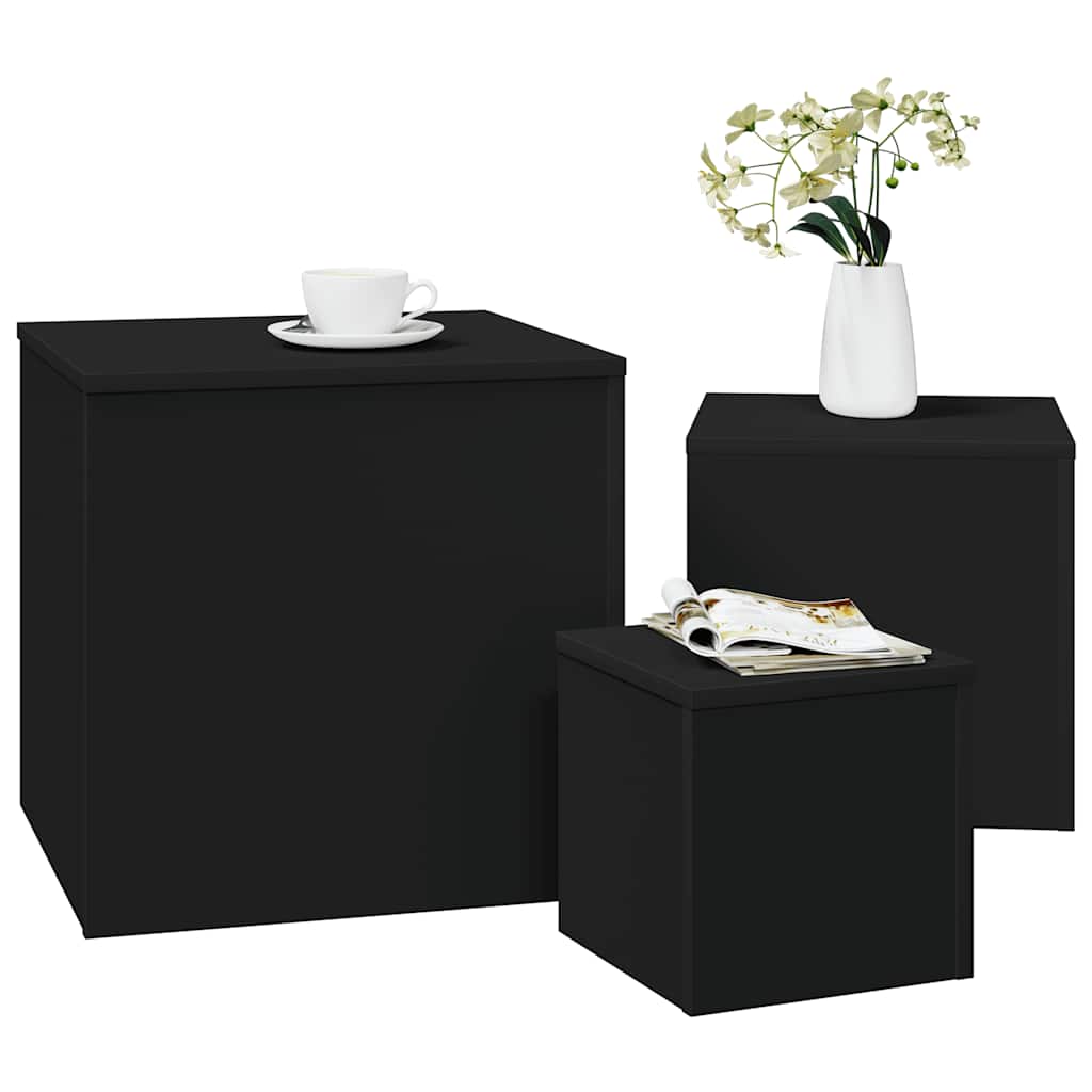 Mesas de apoio 3 pcs derivados de madeira preto