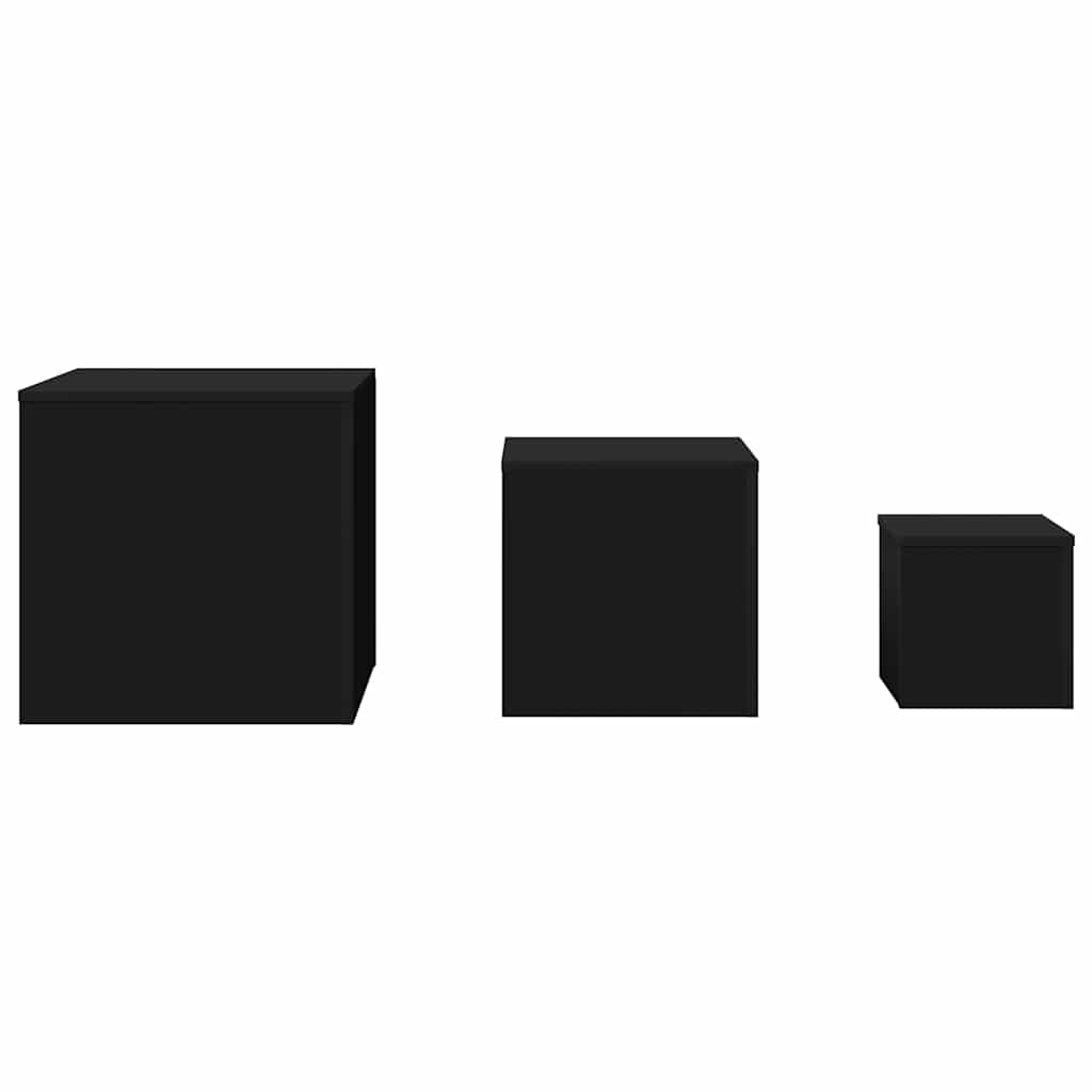 Mesas de apoio 3 pcs derivados de madeira preto