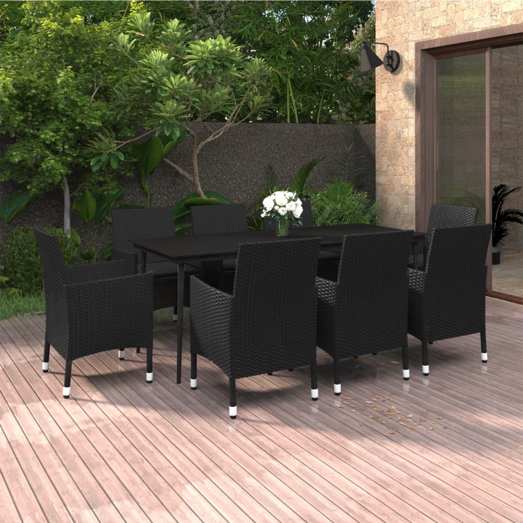 9 Pcs conjunto jantar jardim c/ almofadões vime PE e vidro