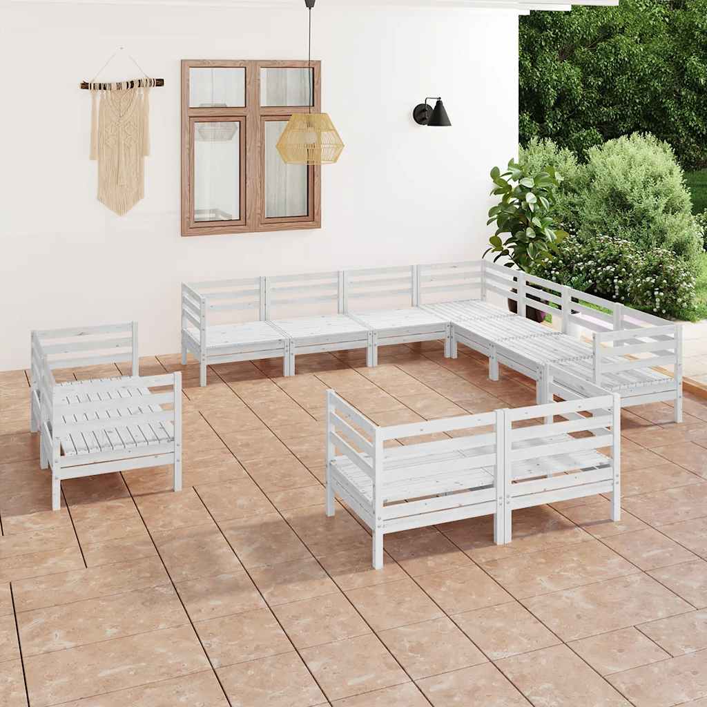 11 Pcs conjunto lounge de jardim pinho maciço branco