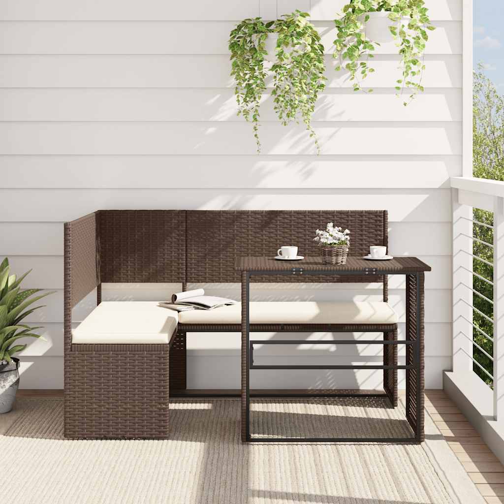Sofá de jardim forma de l c/ mesa e almofadões vime PE castanho