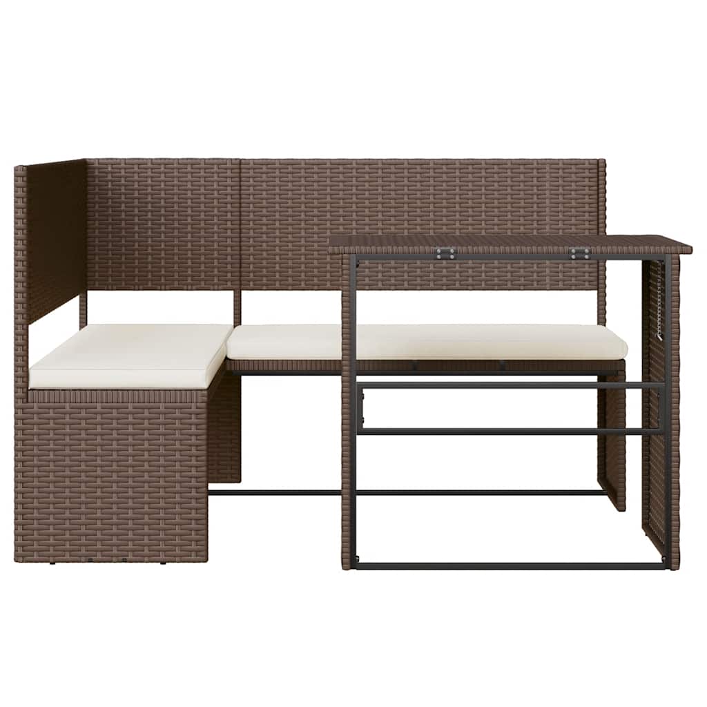 Sofá de jardim forma de l c/ mesa e almofadões vime PE castanho