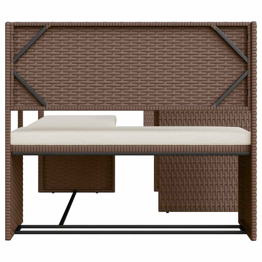 Sofá de jardim forma de l c/ mesa e almofadões vime PE castanho