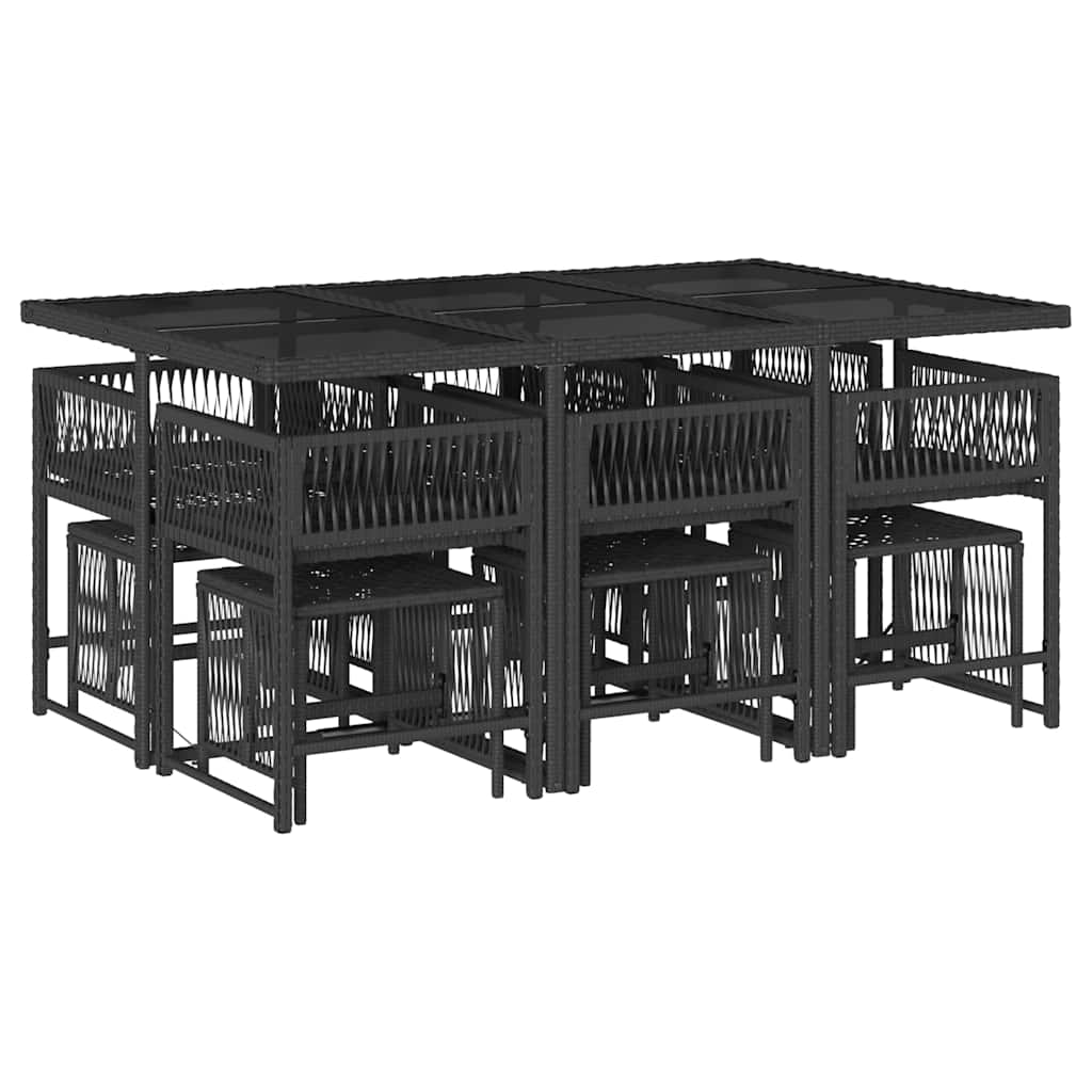 11 Pcs conjunto de jantar p/ jardim c/ almofadões vime PE preto