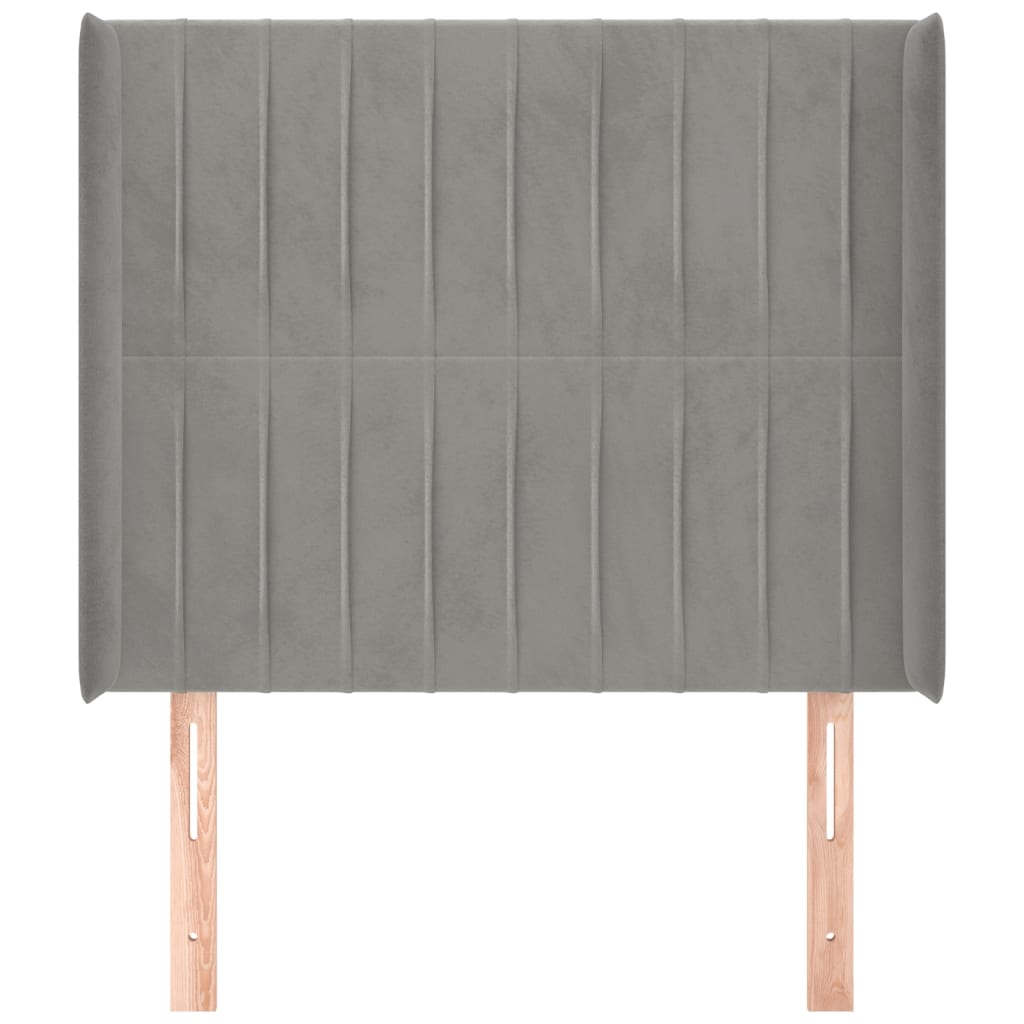 Cabeceira de cama c/ abas veludo 93x16x118/128cm cinzento-claro