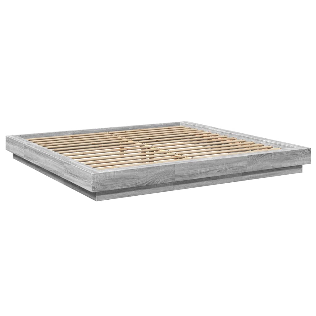 Estrutura de cama c/ luzes LED derivados madeira cinza sonoma