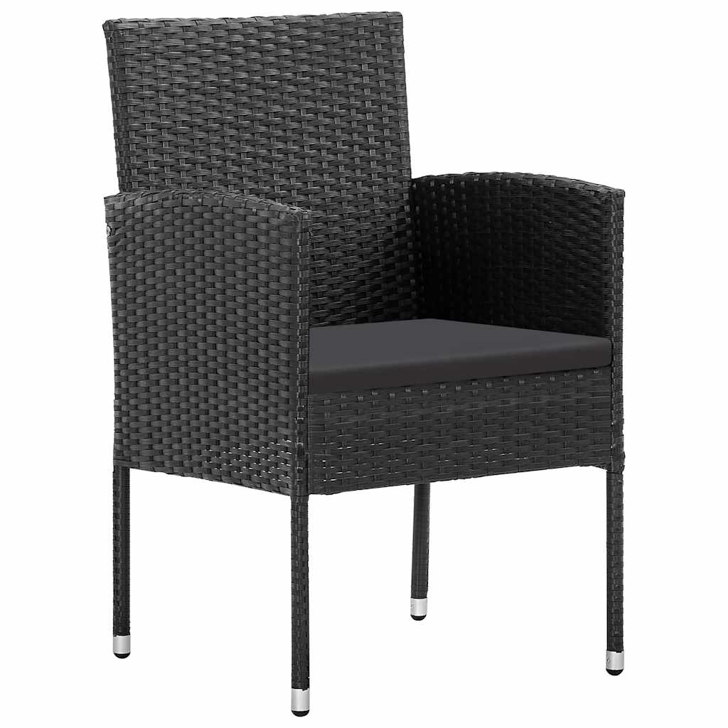Cadeiras de jardim com almofadões pretos 4 pcs vime PE preto