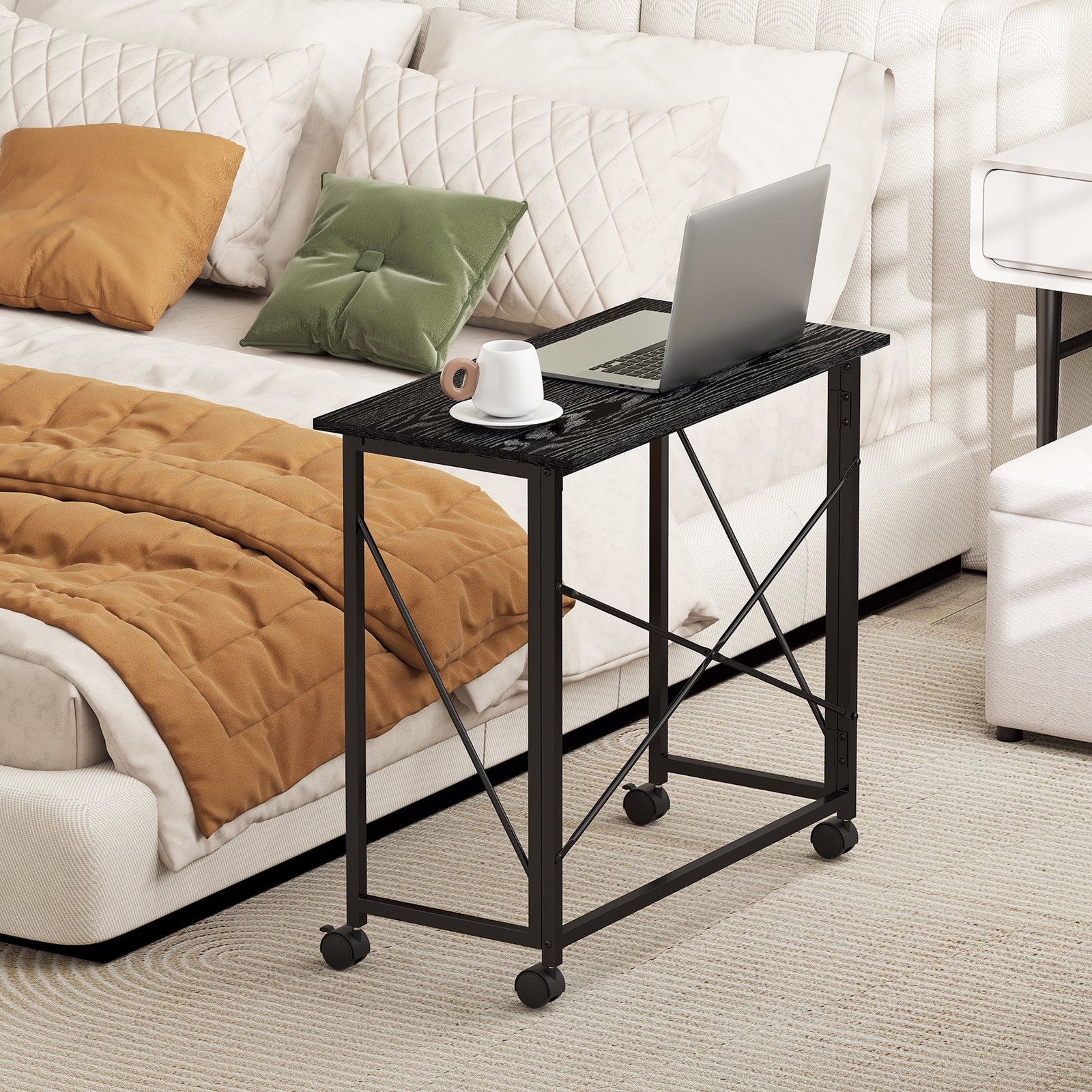 Secretária dobrável com rodas mesa de secretária compacta portátil para espaços pequenos 80x40x75 cm preto