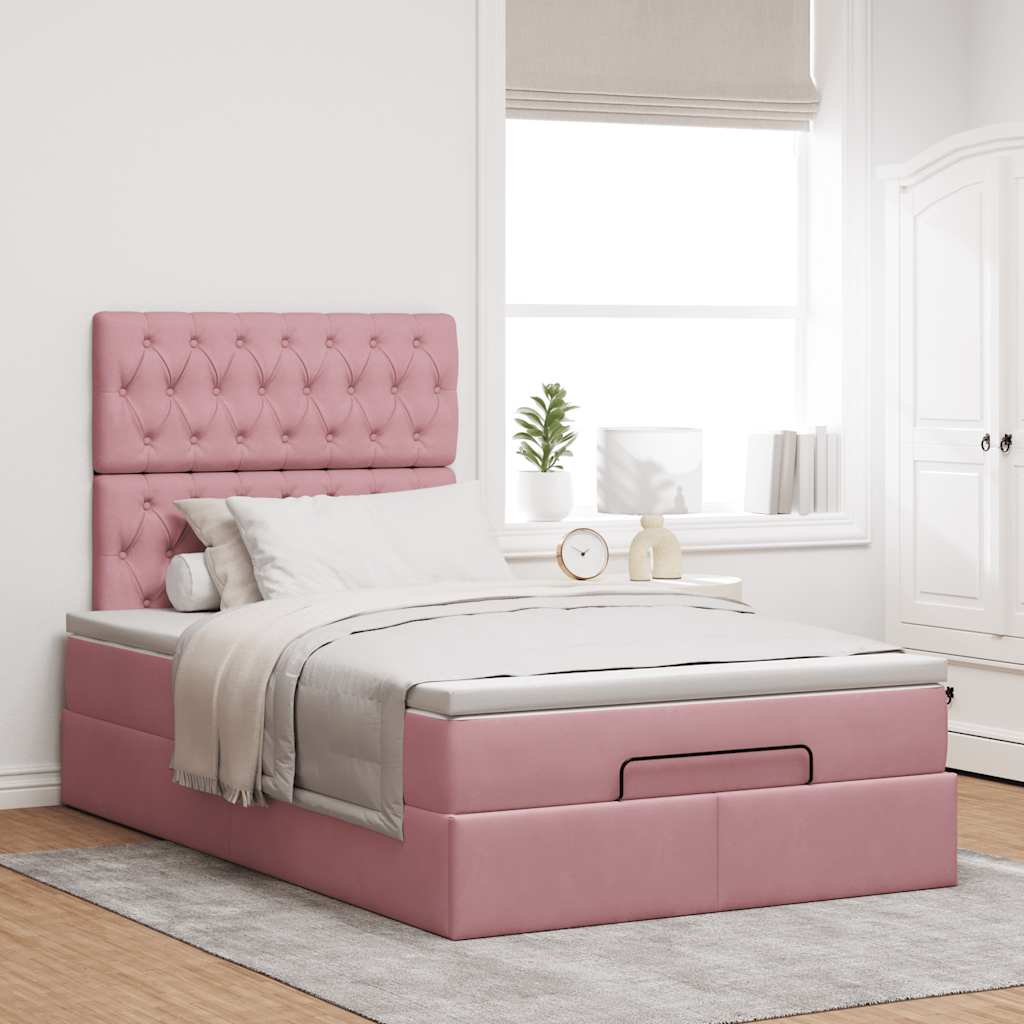 Moldura de cama otomana com colchões rosa 120x190 cm veludo