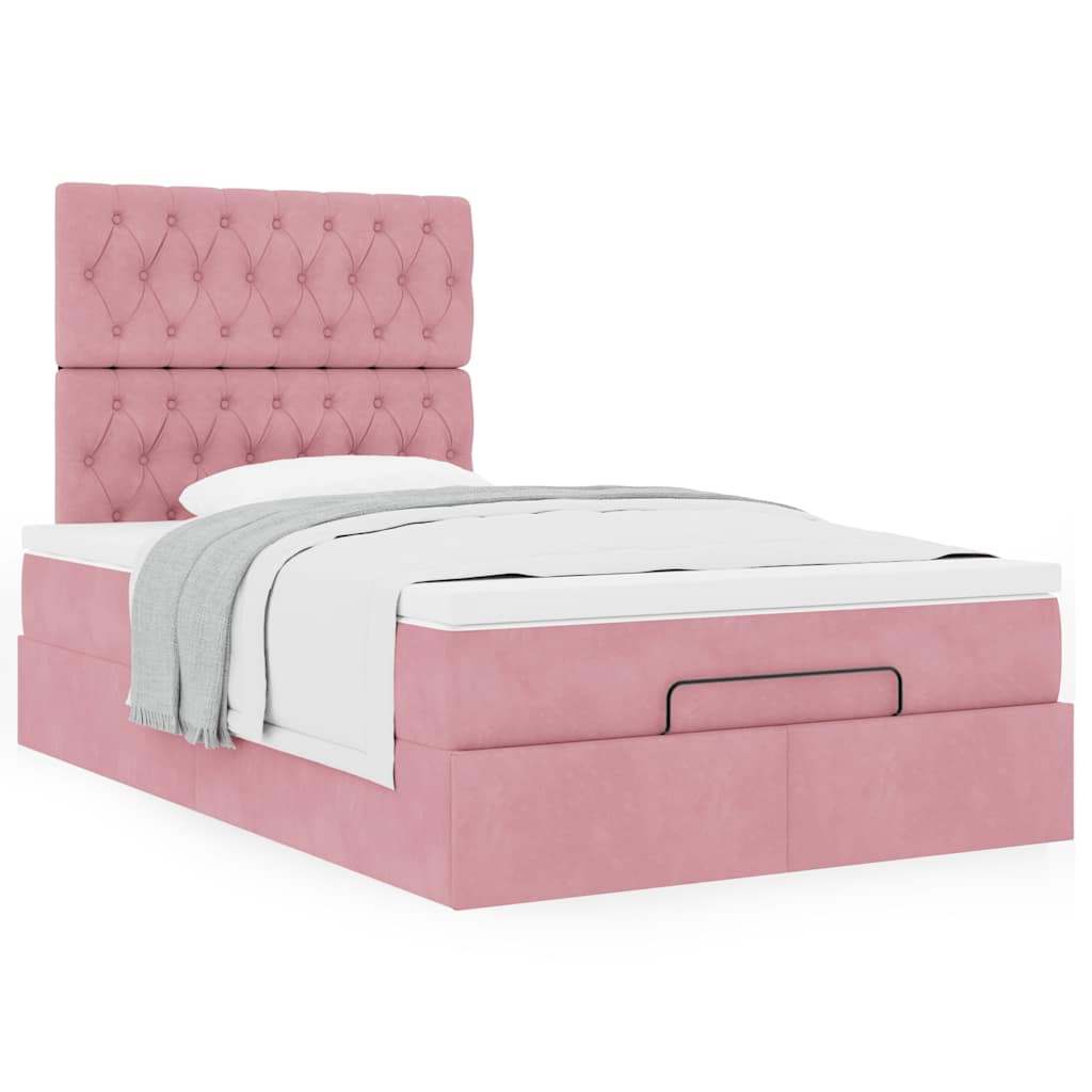 Moldura de cama otomana com colchões rosa 120x190 cm veludo
