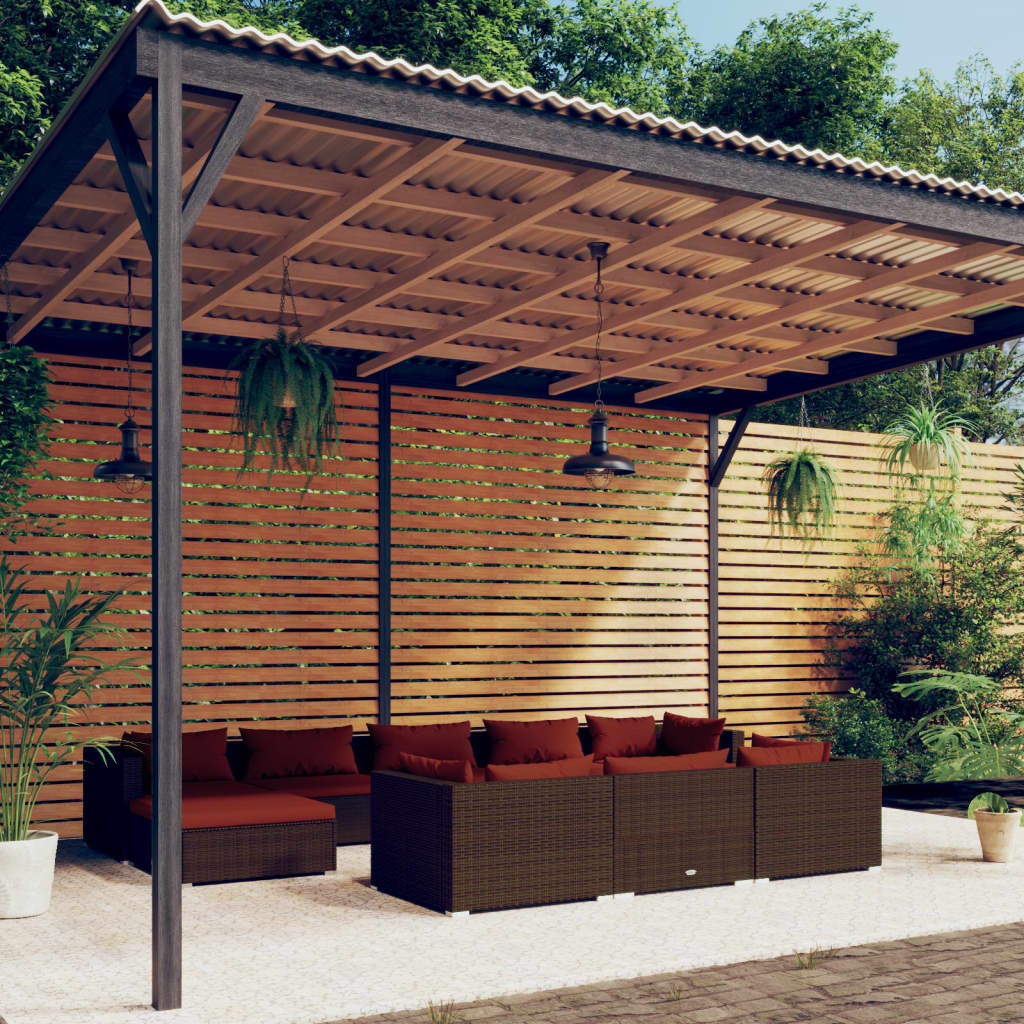 10 Pcs conjunto lounge jardim c/ almofadões vime PE castanho