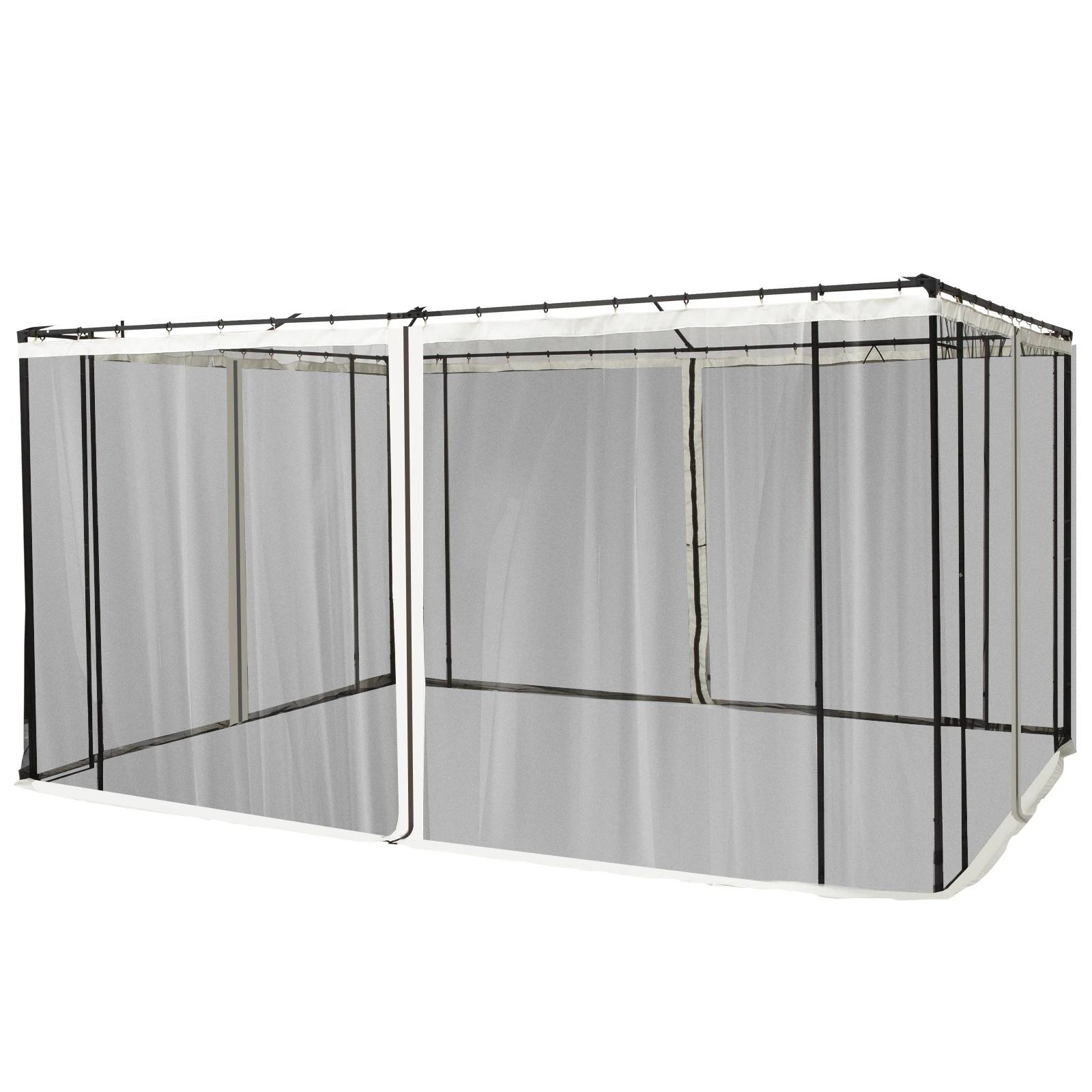 4 Painéis laterais 352x207 cm para pérgola de jardim mosquiteira com zíperes e anéis preto