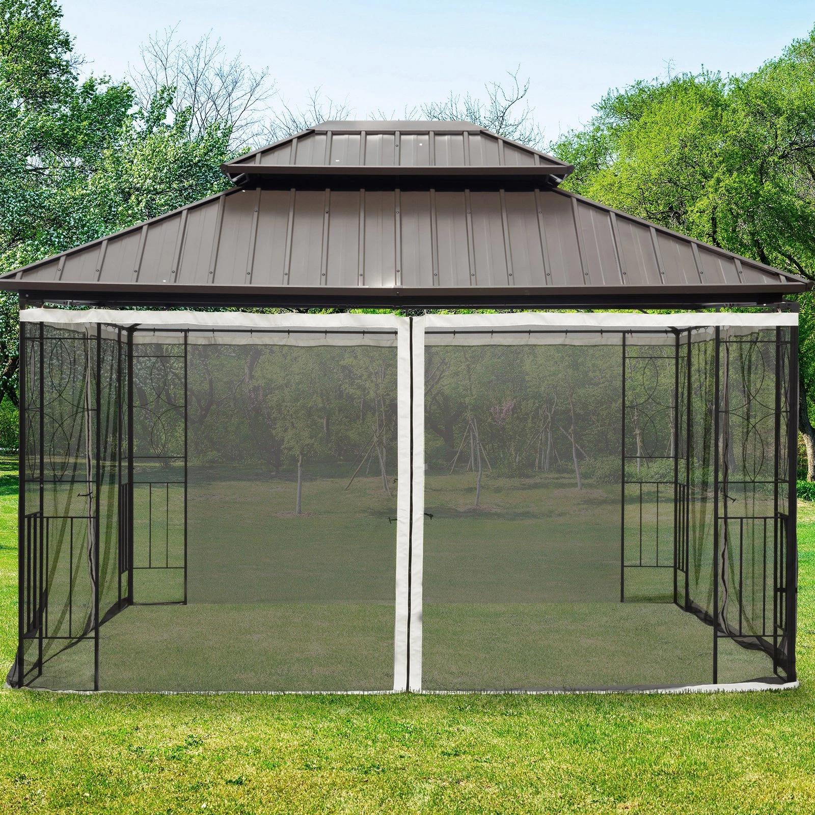 4 Painéis laterais 352x207 cm para pérgola de jardim mosquiteira com zíperes e anéis preto