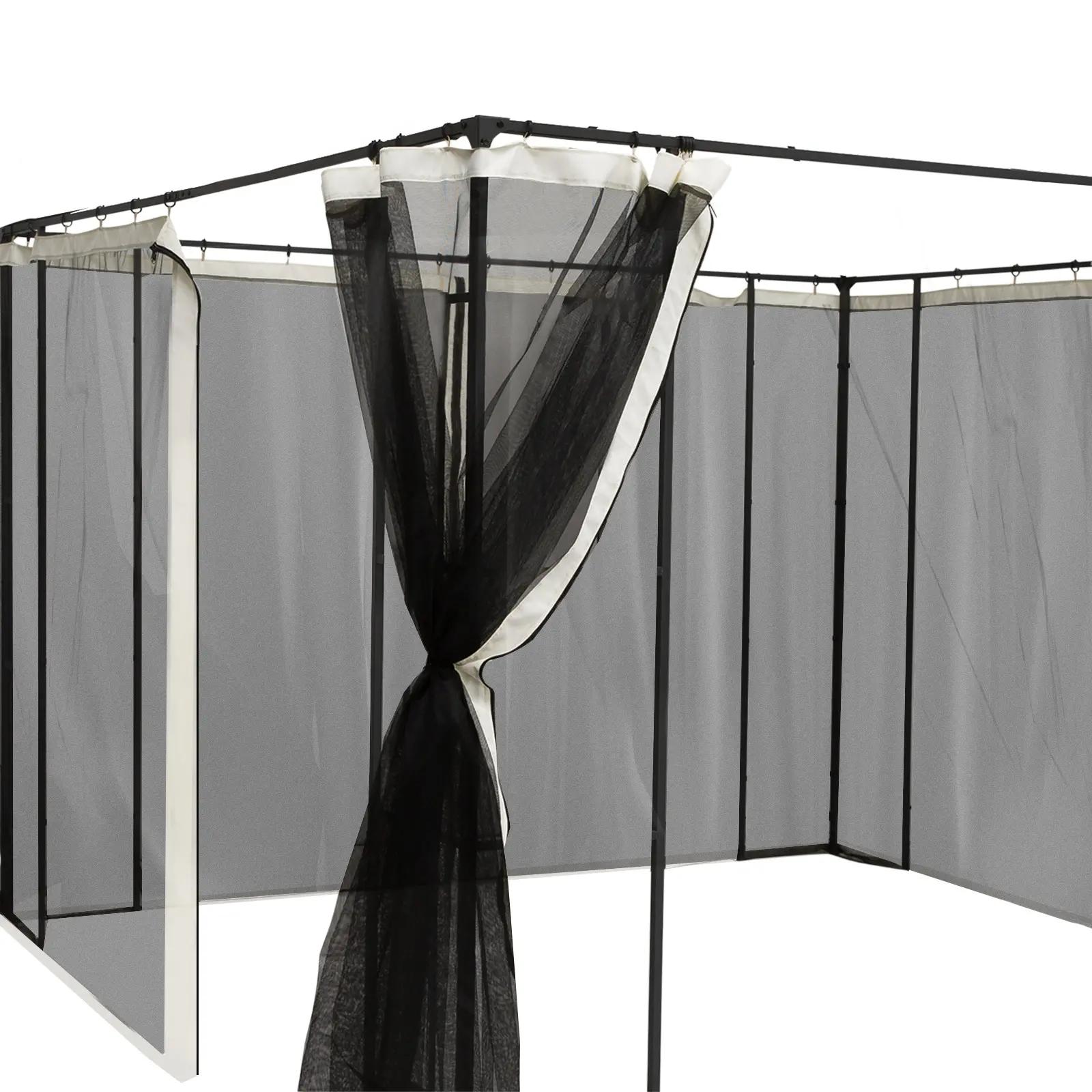 4 Painéis laterais 352x207 cm para pérgola de jardim mosquiteira com zíperes e anéis preto
