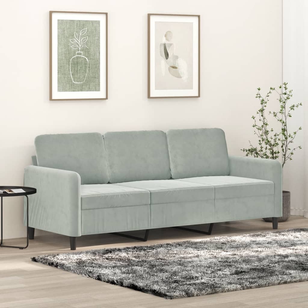Sofá de 3 lugares 180 cm veludo cinzento-claro