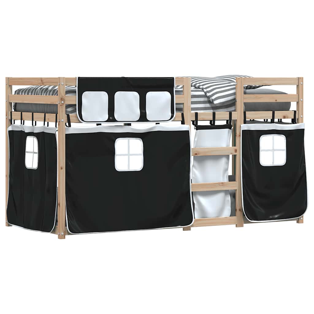Beliche com cortinas 80x200 cm pinho maciço branco e preto