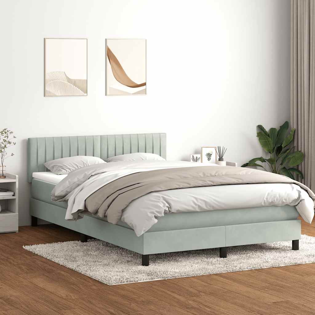 Cama box spring c/ colchão e LED 160x210 cm veludo cinzento-claro