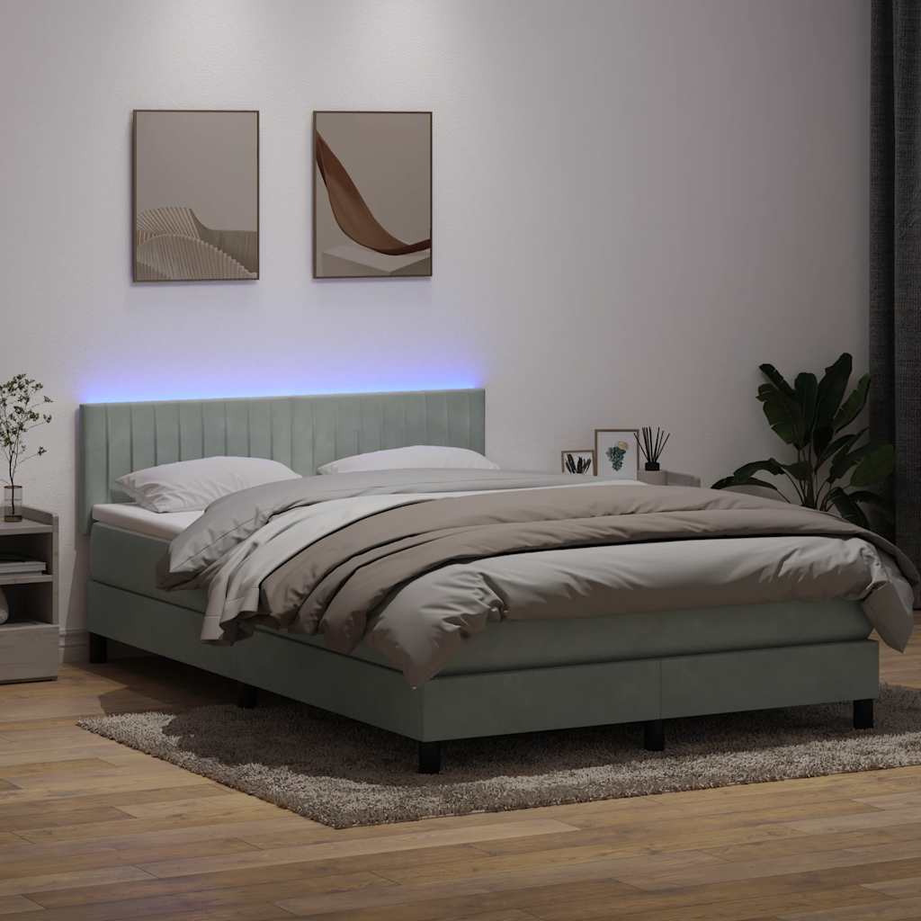 Cama box spring c/ colchão e LED 160x210 cm veludo cinzento-claro