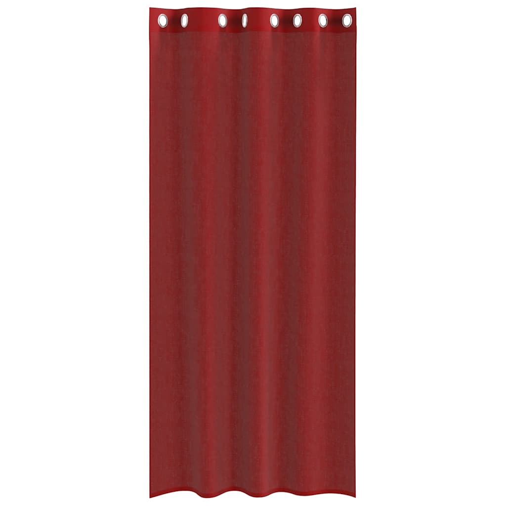 Cortinas de voile com ilhós 2 pcs vermelho tinto