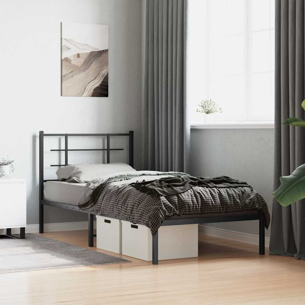 Estrutura de cama com cabeceira 90x200 cm metal preto