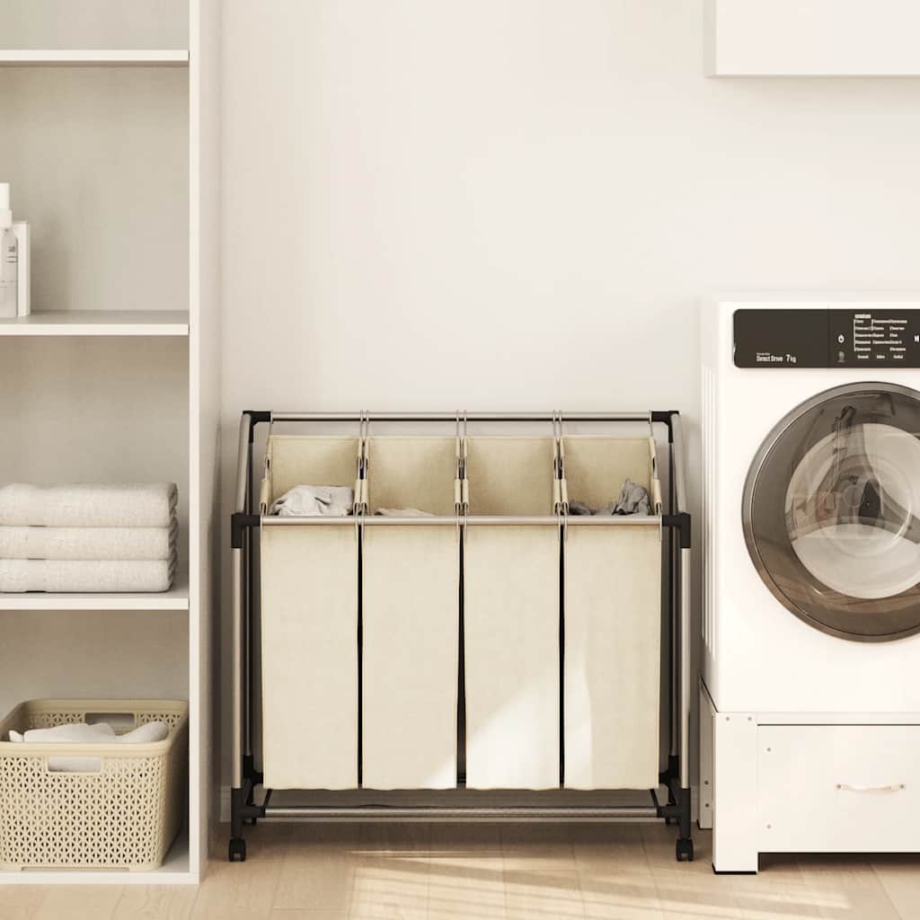 Separador de roupa suja com 4 sacos aço creme