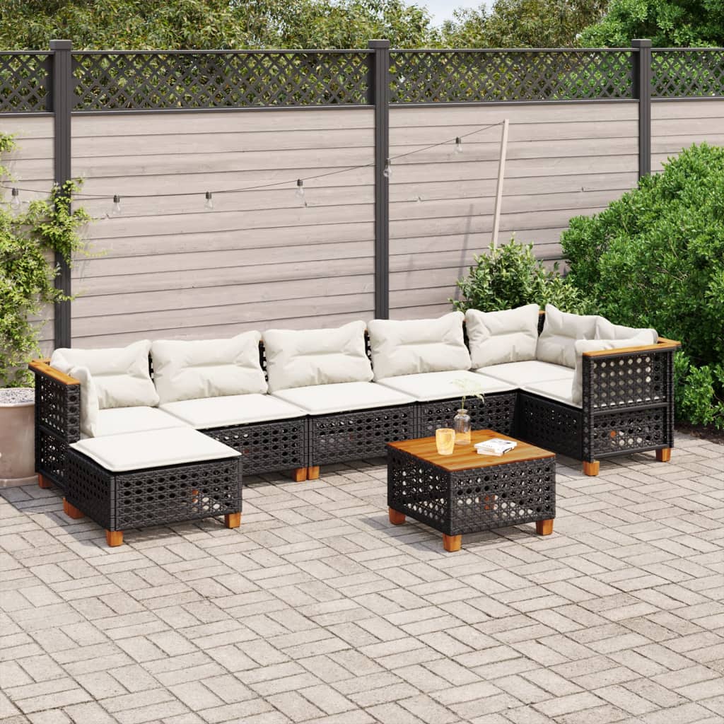 8 Pcs conjunto sofás de jardim com almofadões vime PE preto