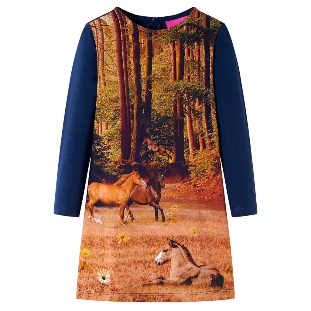 Vestido de manga comprida para criança azul-marinho 116