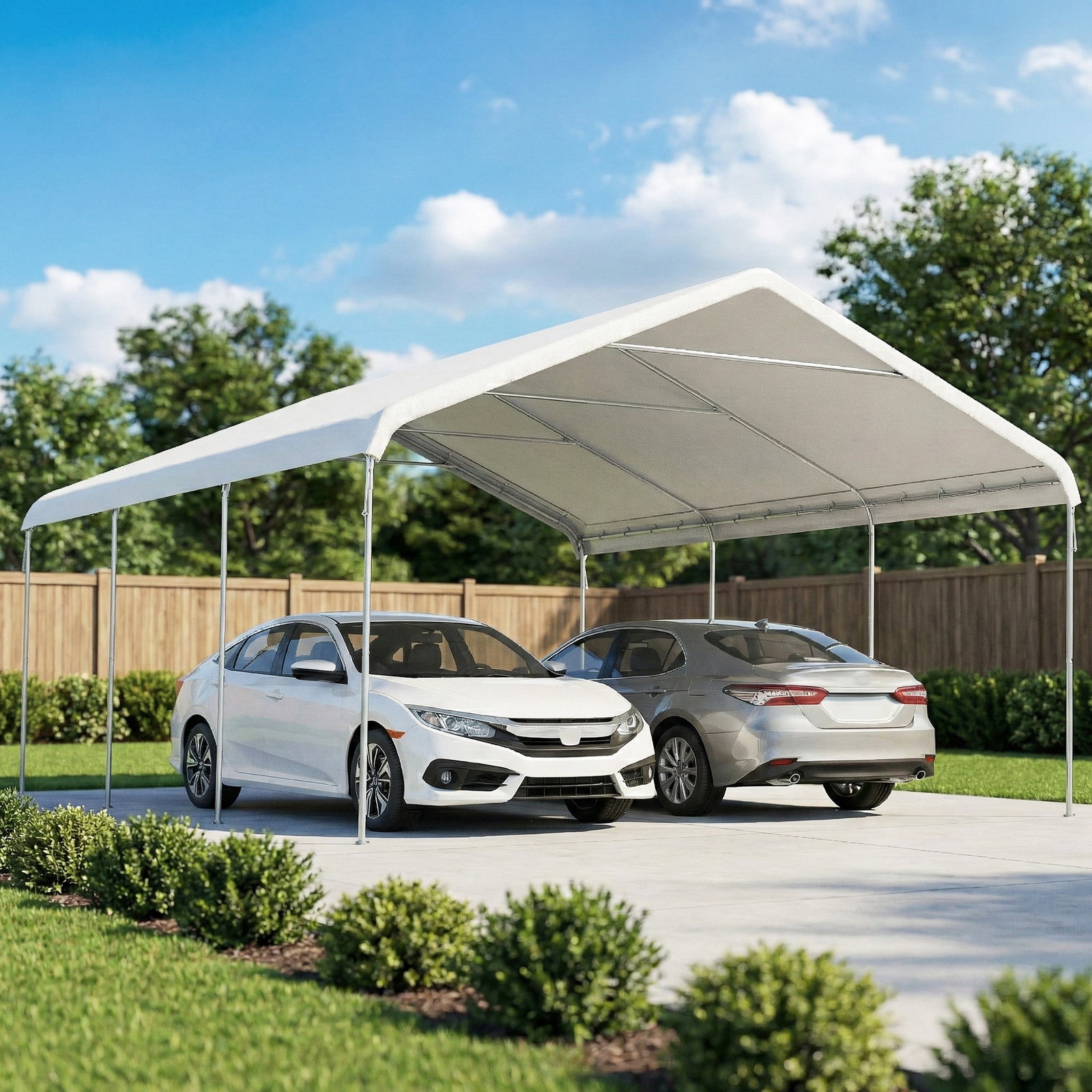 Tenda para garagem portátil 5x6 m com estrutura de aço galvanizado impermeável anti-UV abrigo para ferramentas creme