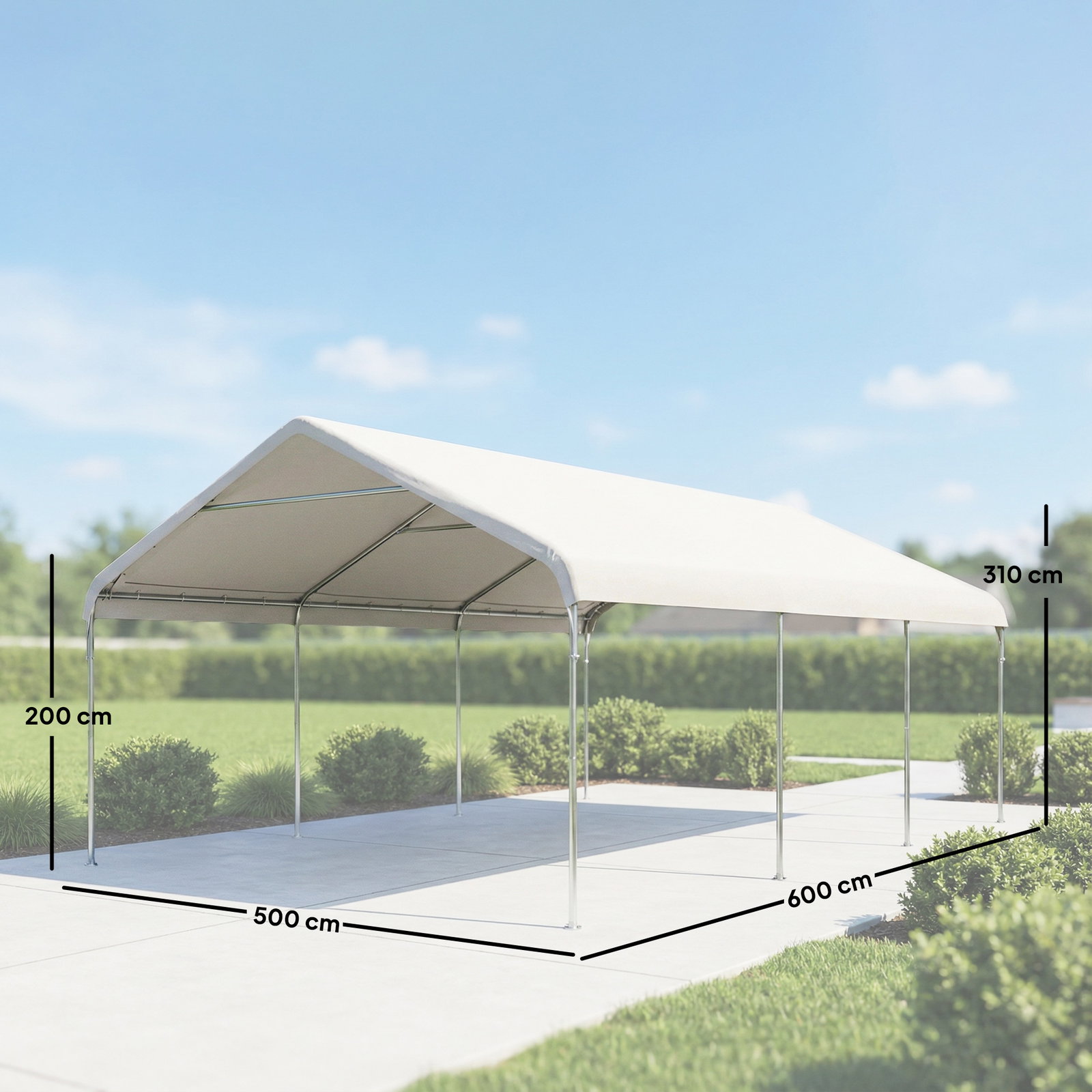 Tenda para garagem portátil 5x6 m com estrutura de aço galvanizado impermeável anti-UV abrigo para ferramentas creme