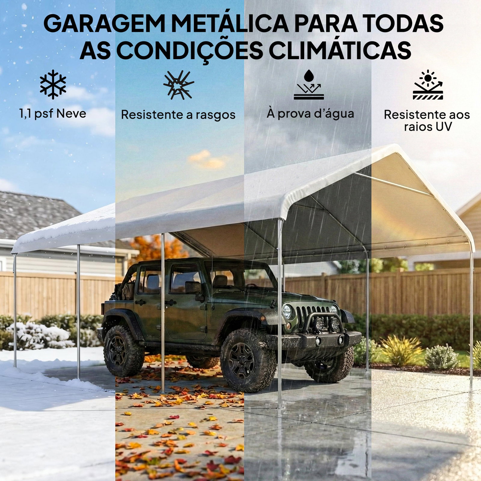 Tenda para garagem portátil 5x6 m com estrutura de aço galvanizado impermeável anti-UV abrigo para ferramentas creme