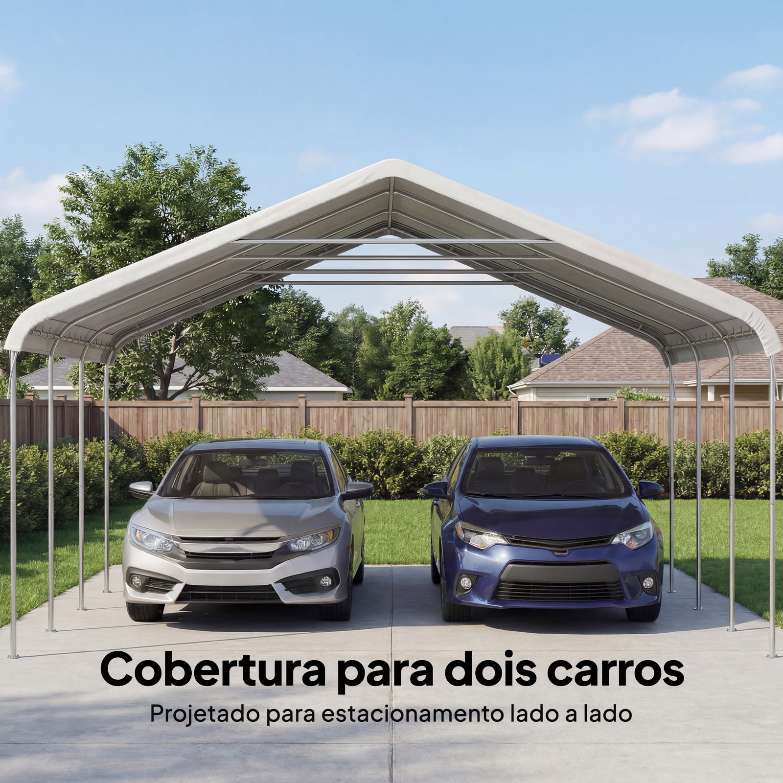 Tenda para garagem portátil 5x6 m com estrutura de aço galvanizado impermeável anti-UV abrigo para ferramentas creme