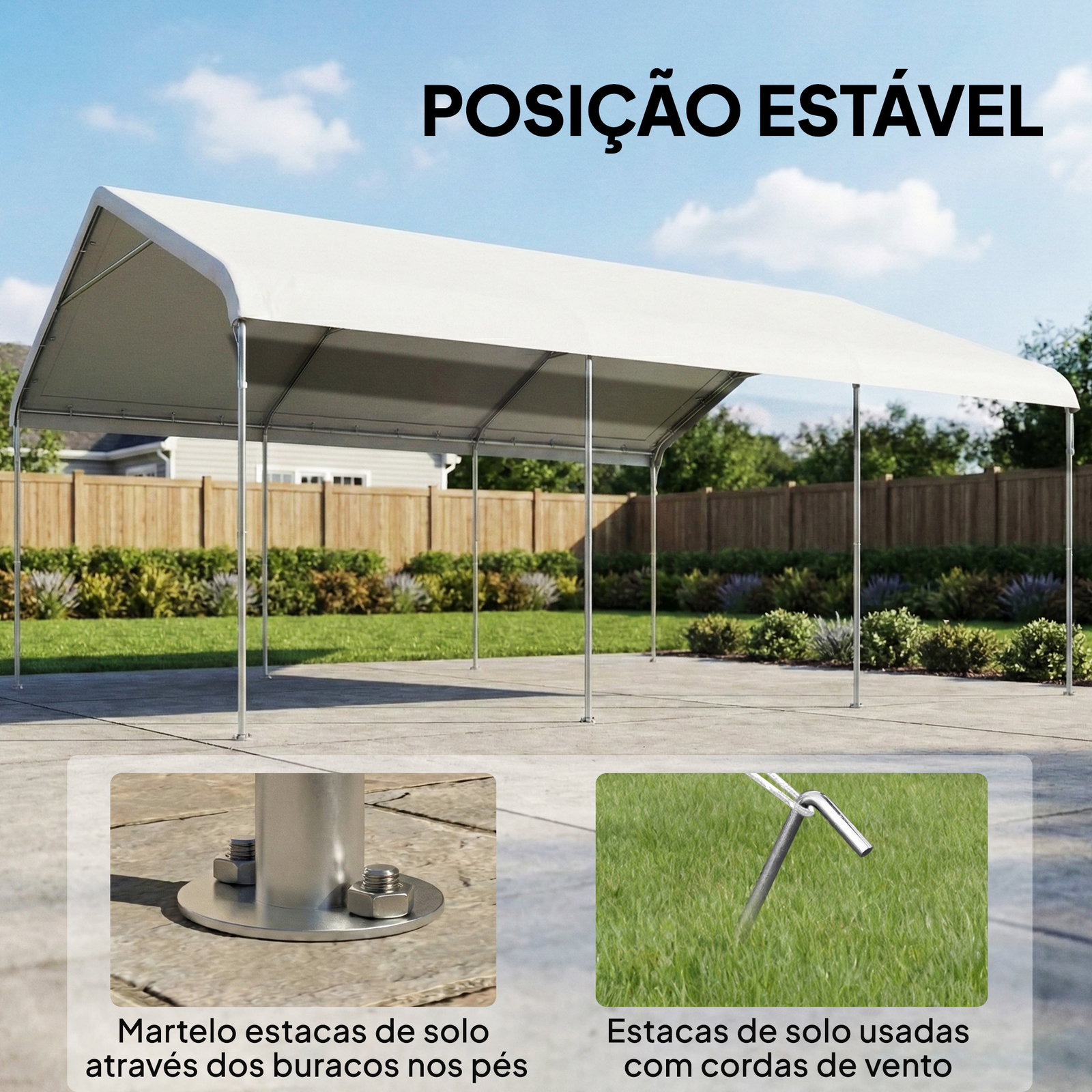 Tenda para garagem portátil 5x6 m com estrutura de aço galvanizado impermeável anti-UV abrigo para ferramentas creme