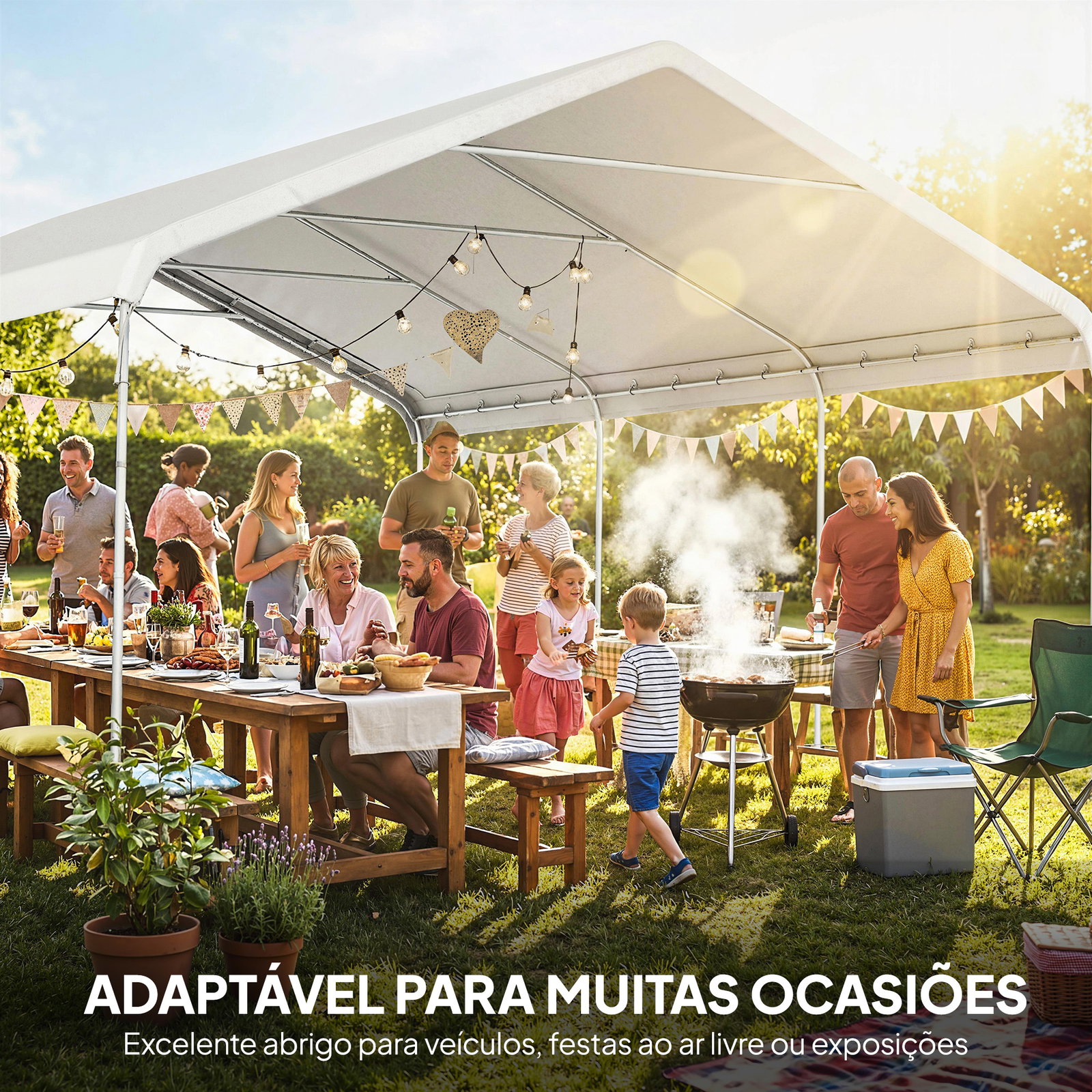 Tenda para garagem portátil 5x6 m com estrutura de aço galvanizado impermeável anti-UV abrigo para ferramentas creme