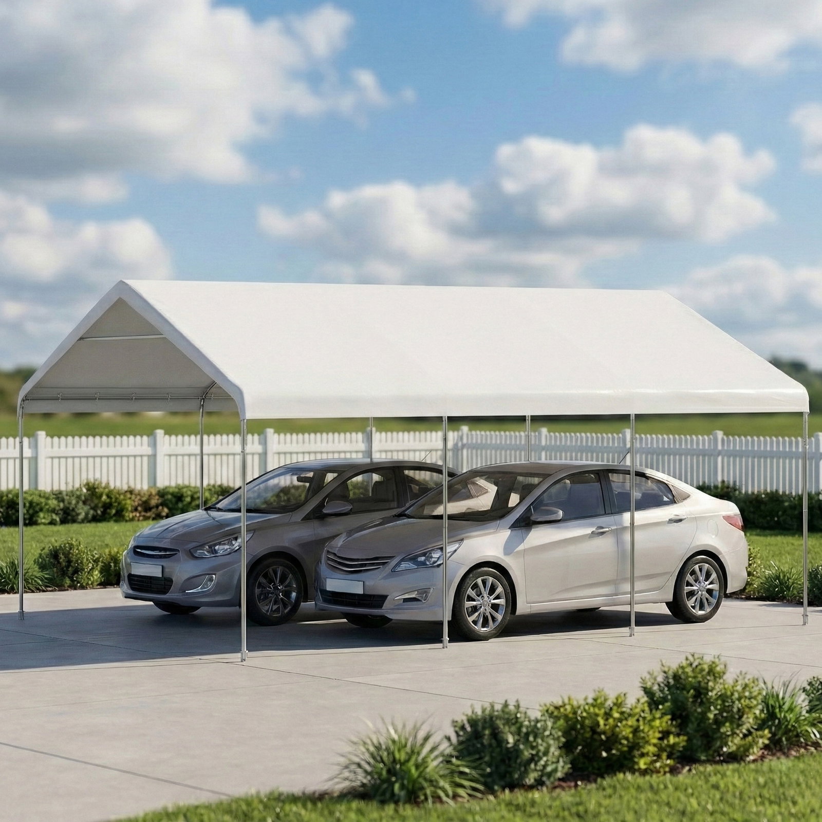 Tenda para garagem portátil 5x6 m com estrutura de aço galvanizado impermeável anti-UV abrigo para ferramentas creme