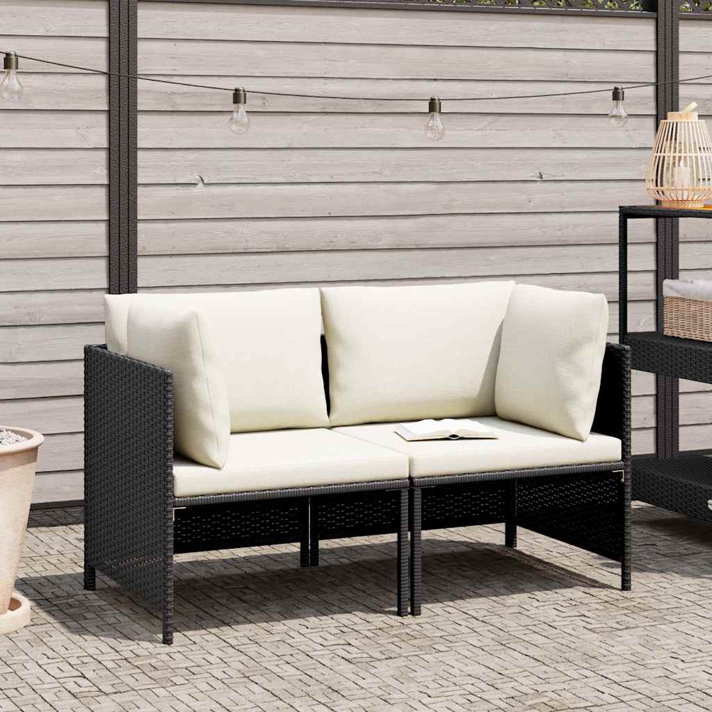 Sofá de jardim com almofadões 2 lugares vime PE preto